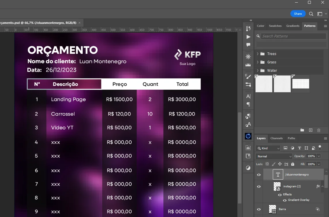 Modelos editáveis de Orçamento